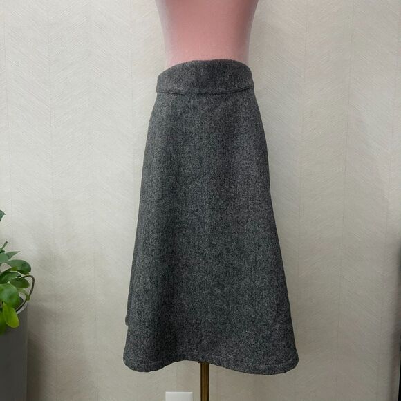 Vintage Modcloth Lined Pockets Heather Gray A-Line Tweed Midi Skirt Womens L - Picture 1 of 11